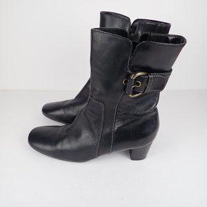 Ecco Womens Black Leather Mid Calf Boots 38, US 7-7.5